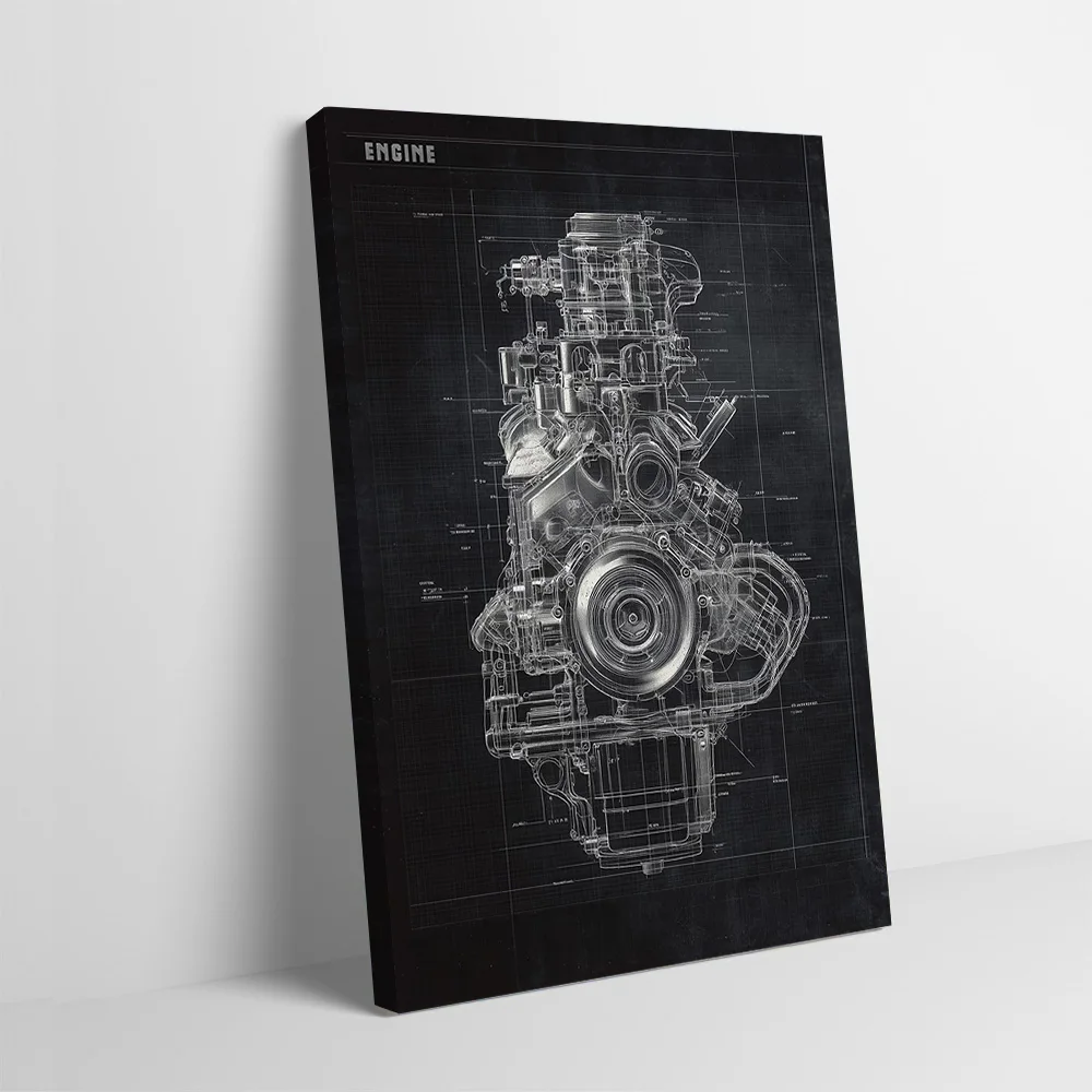 Engine Blueprint Art Poster Customizable Printed Canvas Painting Wall Art Gift for Home Decor Room Decorating Interior Wand Deko