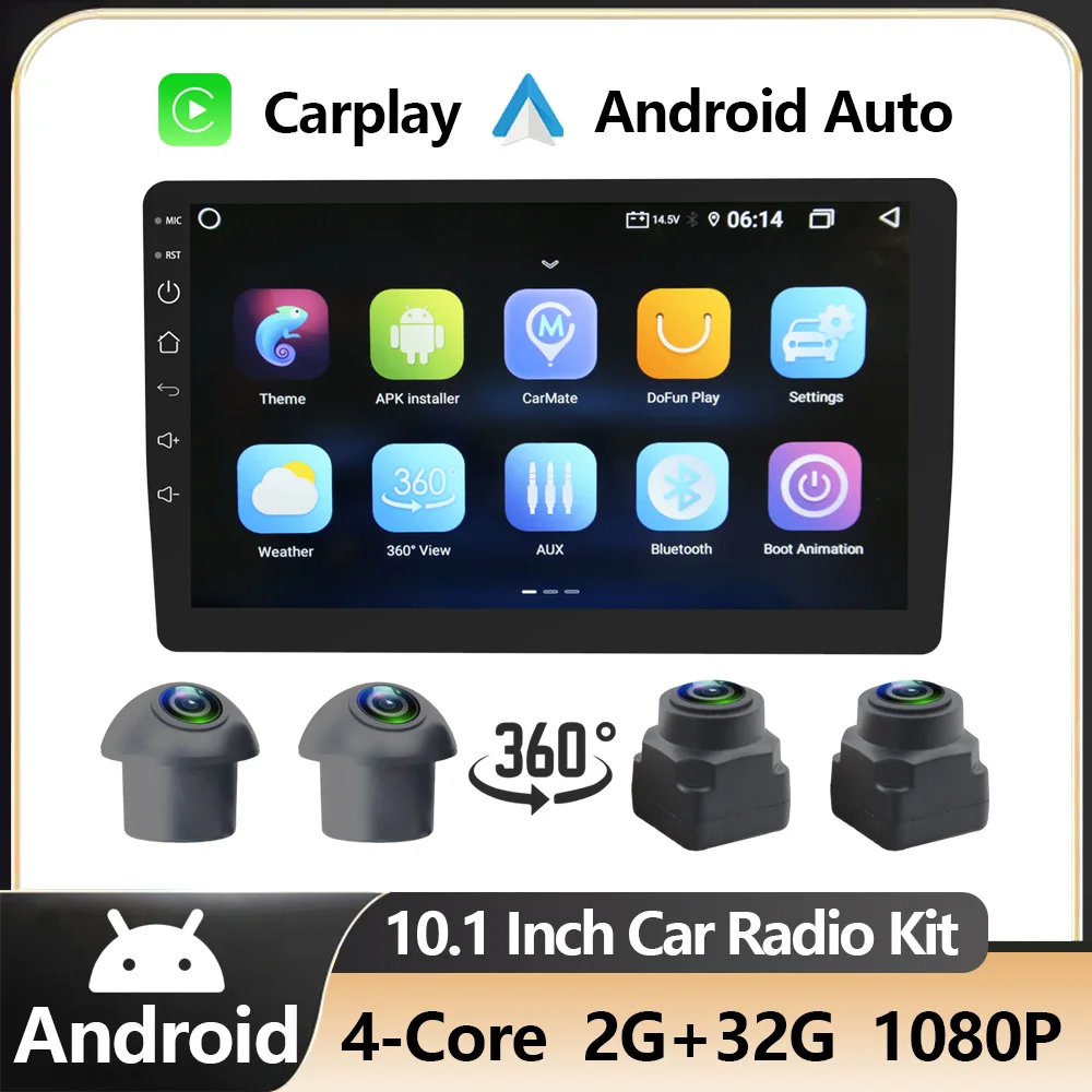 

360° Panoramic AHD 1080P Camera With 10.1 Inch For Car Radio Android System GPS Multimedia Player Wireless Carplay Android Auto