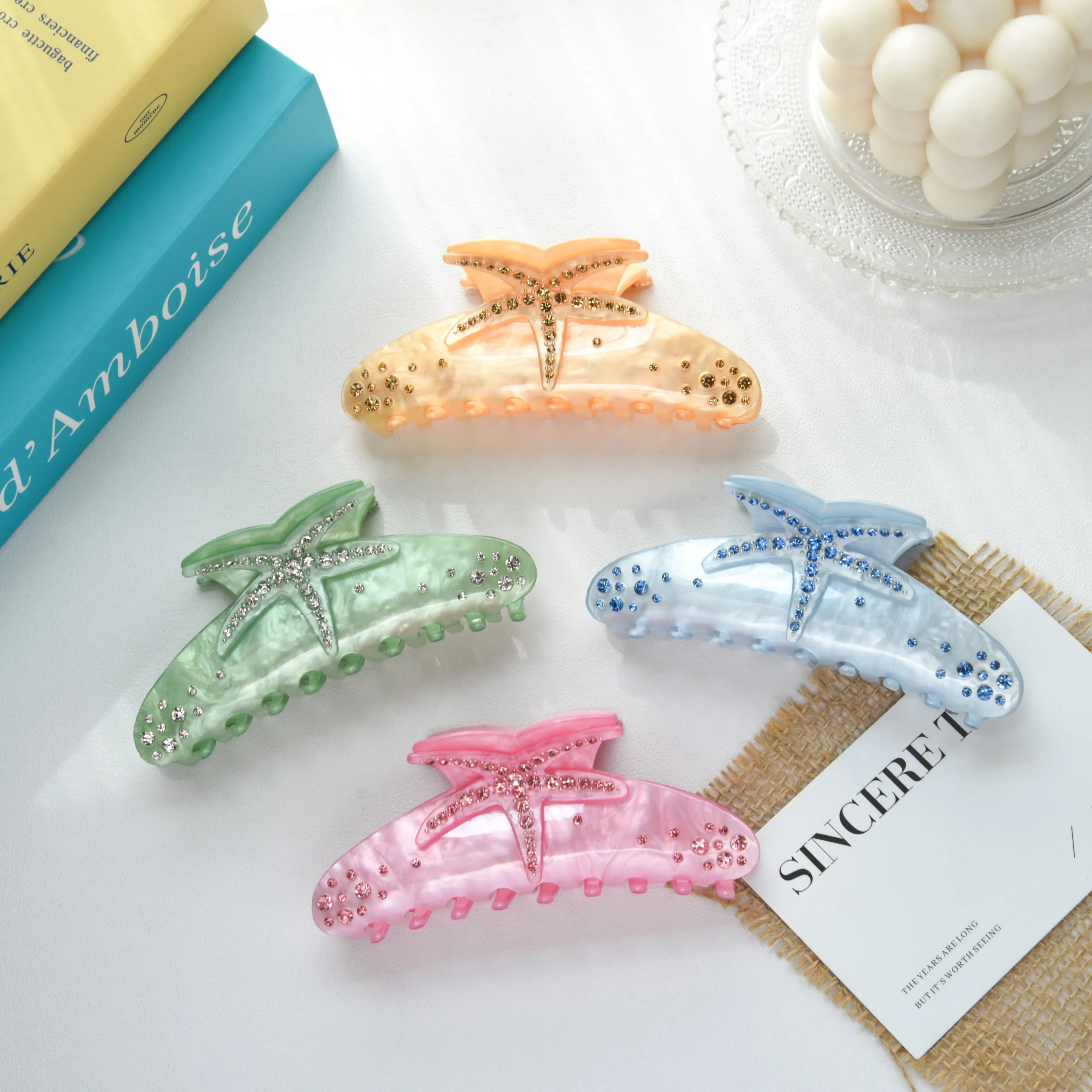 

DS New Colorful Rhinestone Starfish Hair Claw Acrylic Claw Clips Summer Beach Starfish Crab Hair Clip for Women Hair Accessories