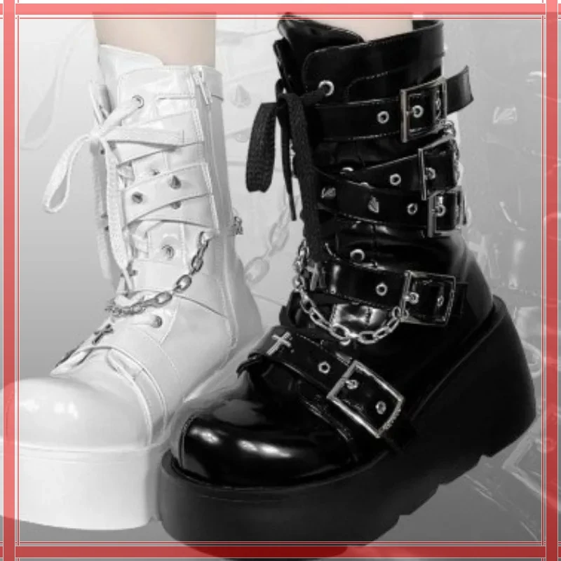 

Fashion Women's Boots Designer Punk Ankle Boots New Gothic Rivet Buckle Shoes for Women Cool Retro Platform Boots Zapatos Mujer