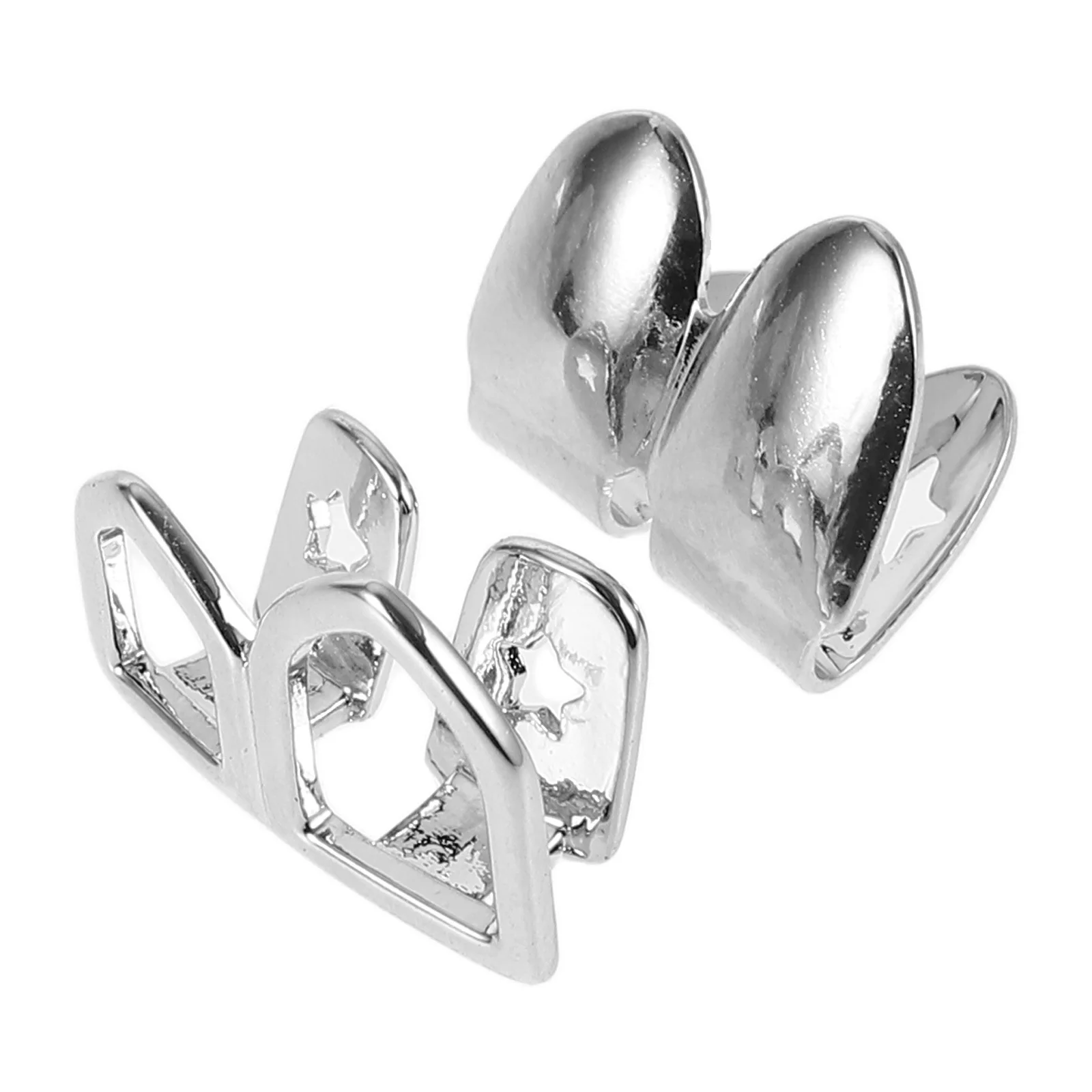 힙합 치아 그릴 1쌍, 속이 빈 디자인 금속 치아 캡, 편안한 착용감, 파티 코스프레용 입 그릴, 힙합 용품, 래퍼용