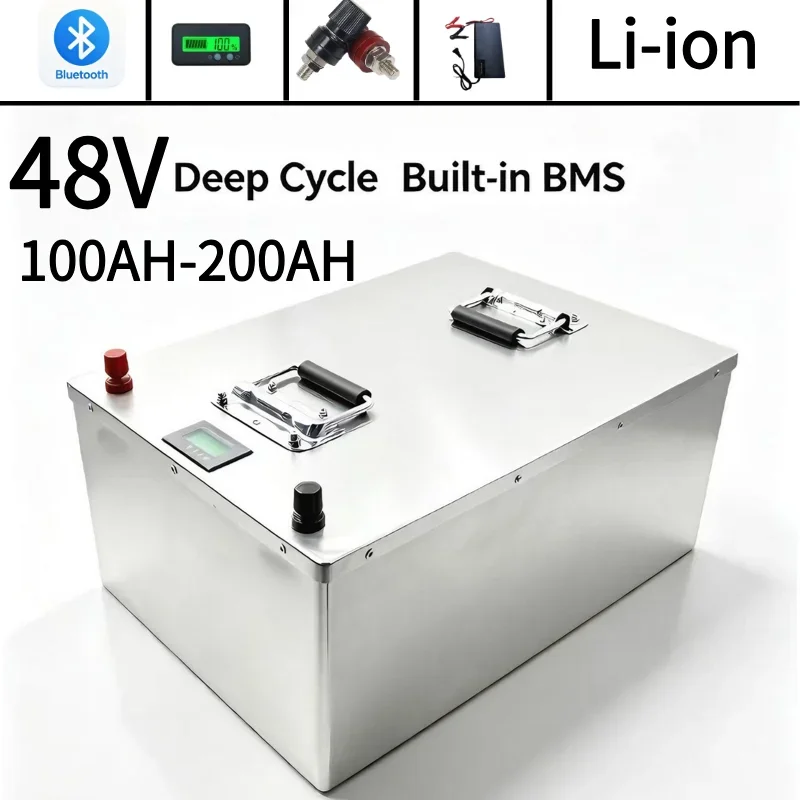 48V 80Ah-200Ah Grade A LiFePO4 Deep Cycle Power Battery Pack With Built-In Smart BMS For Solar Energy Storage UPS Telecom Indust