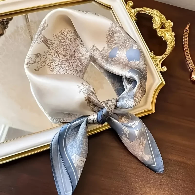 27.56 بوصة فاخر الأزرق كاميليا طباعة وشاح البوهيمي نمط المرأة الصيف الحجاب خفيفة الوزن عقال باندانا #2