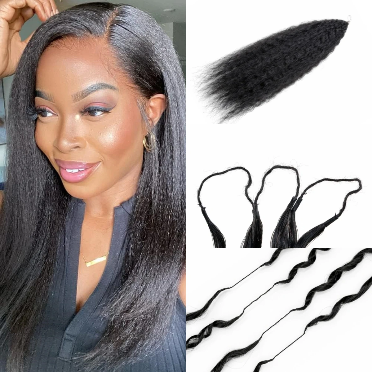 

Накладные волосы из 100% натуральных человеческих волос Looped Feather, невидимые, прямые, кудрявые, для плетения крючком, предварительно разделенные, без узлов