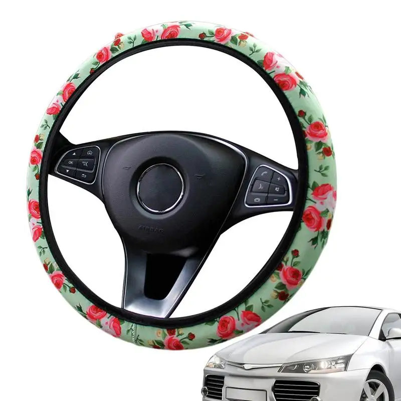 Rose Steering Wheel Cover Floral Car Automotive Steering Wheel Cover Seamless Universal Floral Car Automotive Cover For Car