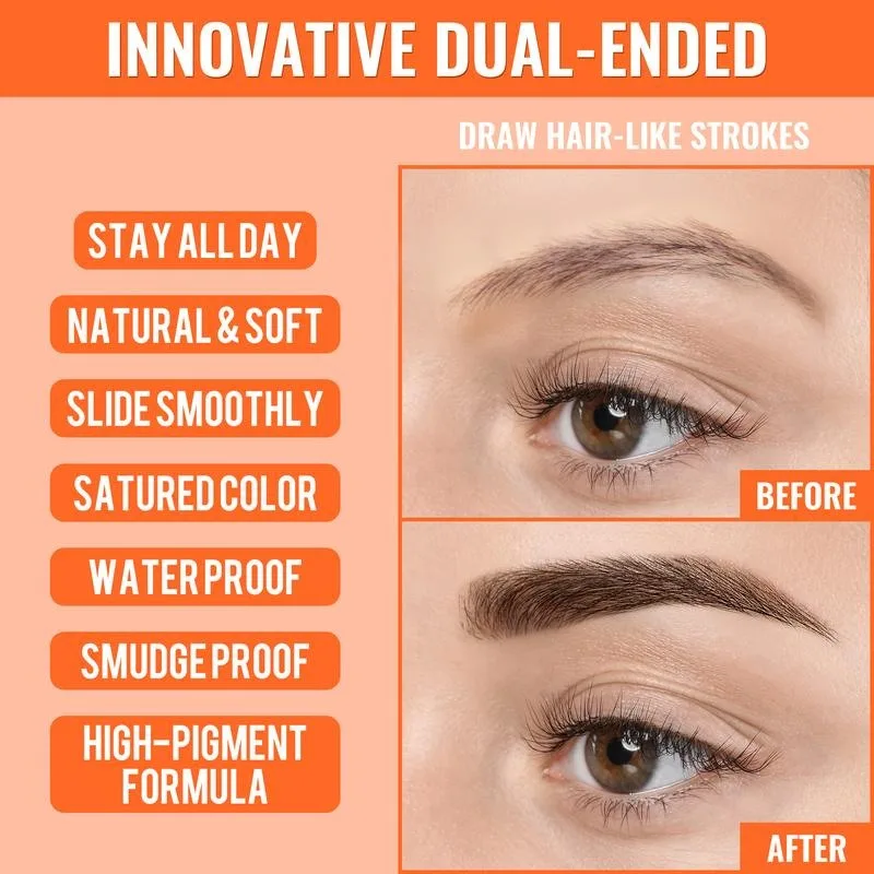 Lápis de sobrancelha de cabeça dupla 2 em 1, natural, à prova d'água, à prova de suor, preenchimento de longa duração, maquiagem tridimensional misturável para os olhos