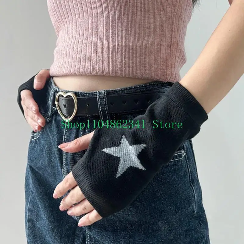 652F 2000s Girl Arm Sleeves for Theme Party Subcultures Gloves Women Knitted Handwear