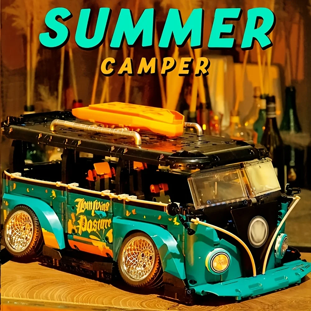 Der Bausteinkind verwandelt sich in ein niedrig geschlungenes Campingwagen, schwer zu montierendes Geschenkspielzeugmodell