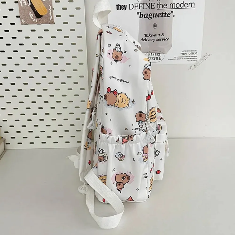Nylon Capybara Backpack Wide Straps Multi Functional Cartoon Animal Daypack Lightweight Korean Style Large Capacity School Bag