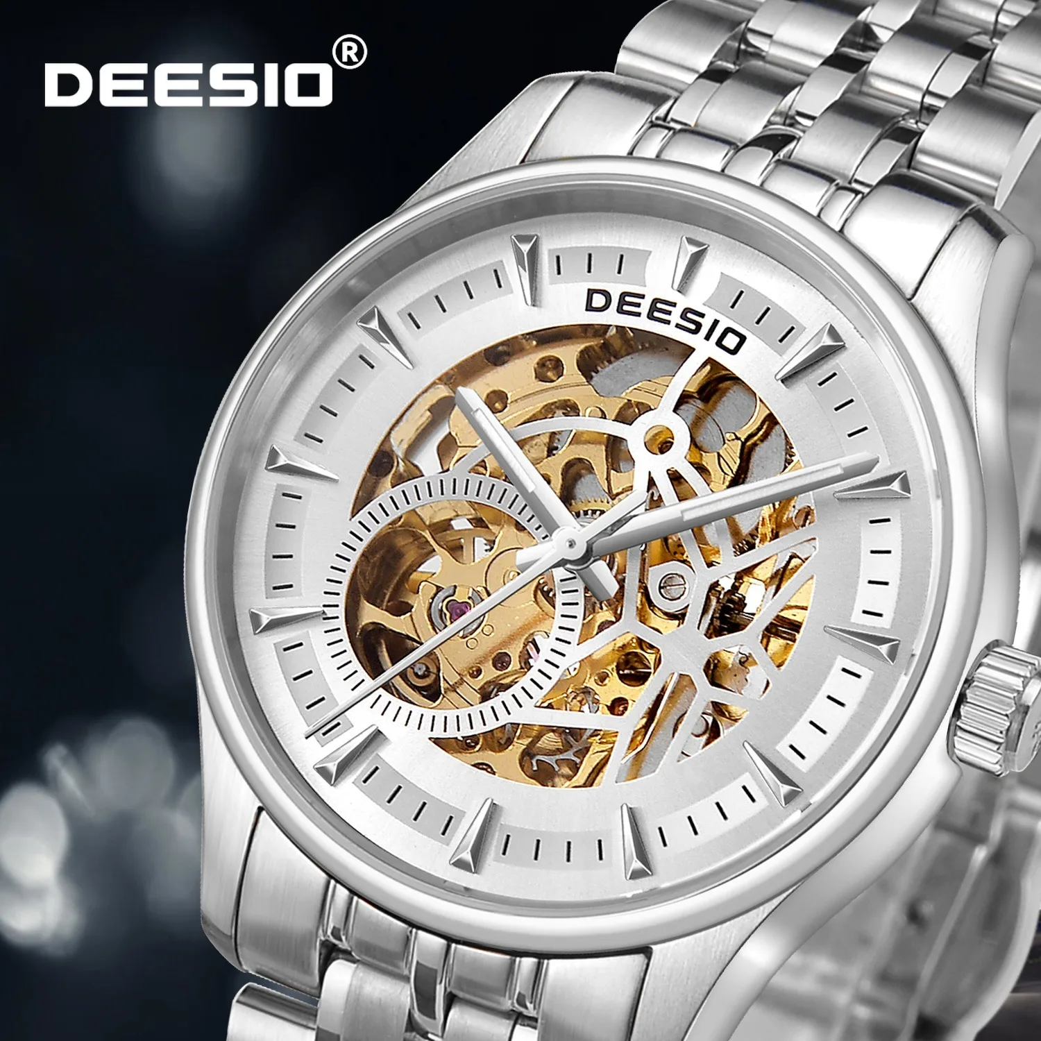 

Deesio мужские автоматические часы со скелетом 40 мм из нержавеющей стали с сапфировым стеклом 50 м водонепроницаемые 36 часов запас хода подарки для мужчин