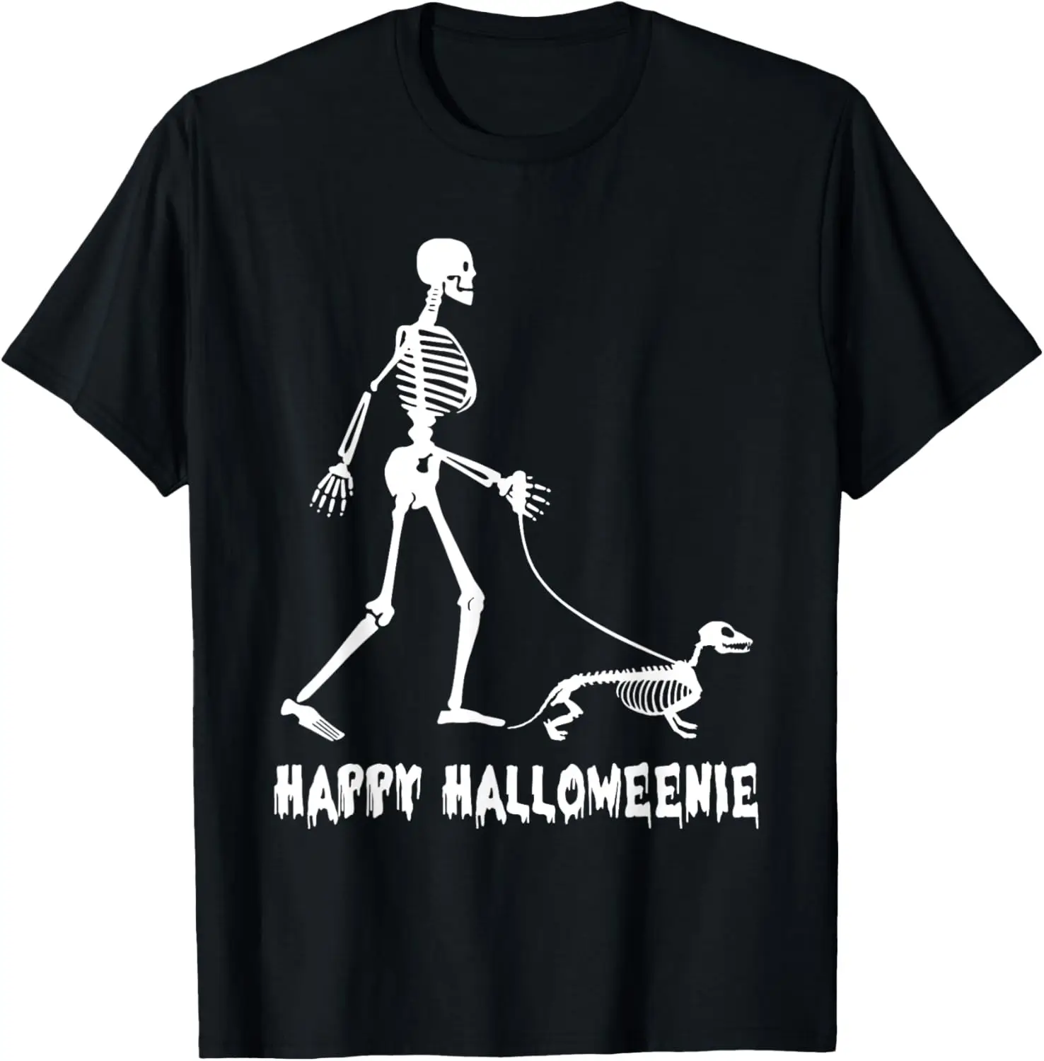 Happy Halloweenie Skeleton Walking Dachshund Dog Halloween T-Shirt