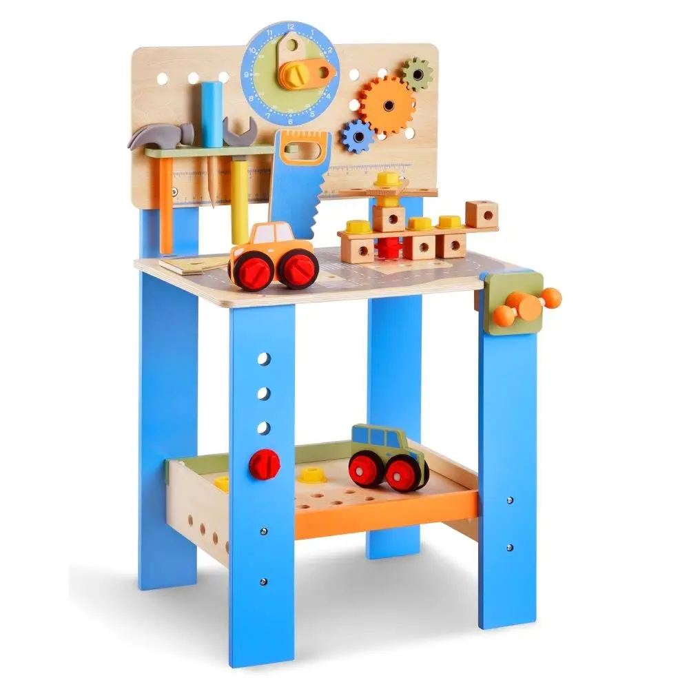 

Wooden Tool Bench for kids 3 Years Toddler Wooden Workbench with Built-in Tools Early Learning Pretend Play Toy for kids