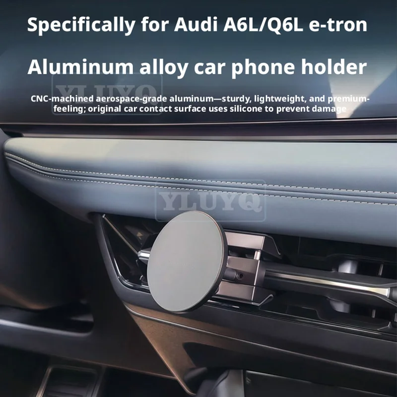 Suporte de Telefone Magnético para Carro com Carregamento Sem Fio em Liga de Alumínio para AUDI Q6 A6 e-tron C9 2026 Q5 A5 - Acessórios Internos