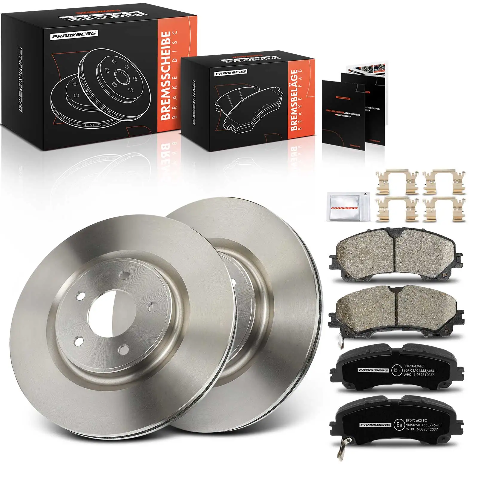 Frankberg 2x remschijven, 4x remblokken voor vooras, voor Nissan X-Trail T32, Renault Koleos II HC, 1.3L, 1.6L, 1.8L, 2.0L, D10604GA0J