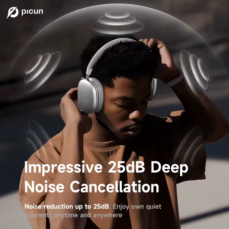 Picun F5 ANC Wireless Bluetooth 5.3 Headphones Hi-Res Audio Over Ear Headset 25dB Adaptive Noise Cancellation Earphones 50H - AliExpress 