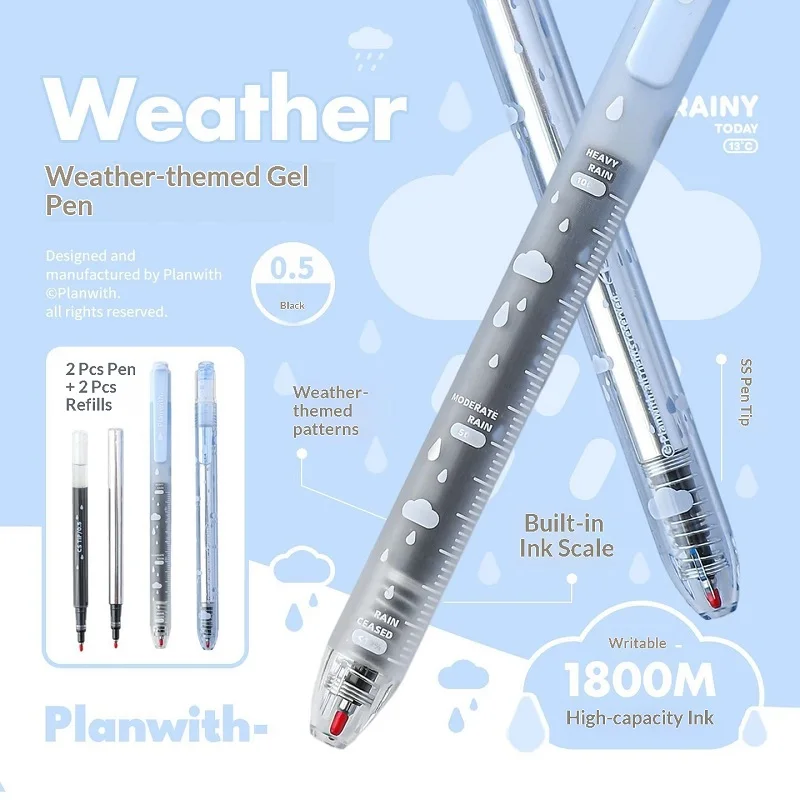 

Гелевая ручка Planwith Weather Style, 1800 м, большой объем, быстросохнущая, с гладким письмом, наконечник CS, для школы, офиса, канцелярских принадлежностей