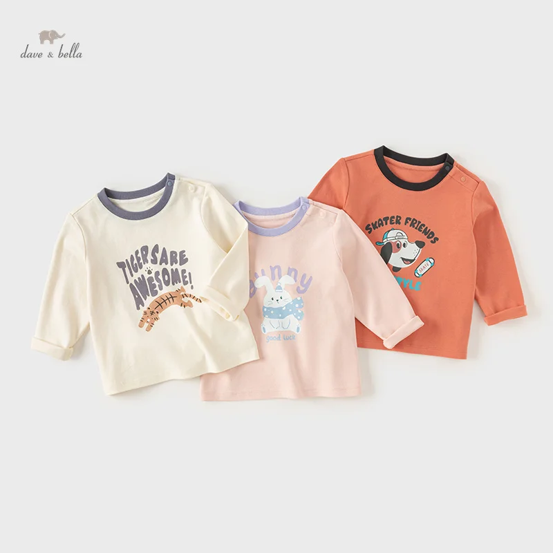 Dave Bella Kids Tops 100% Cotton Clothing Baby Boys Girls Cute Print Long Sleeved T-shirt Casual Children's Clothing DB3241673