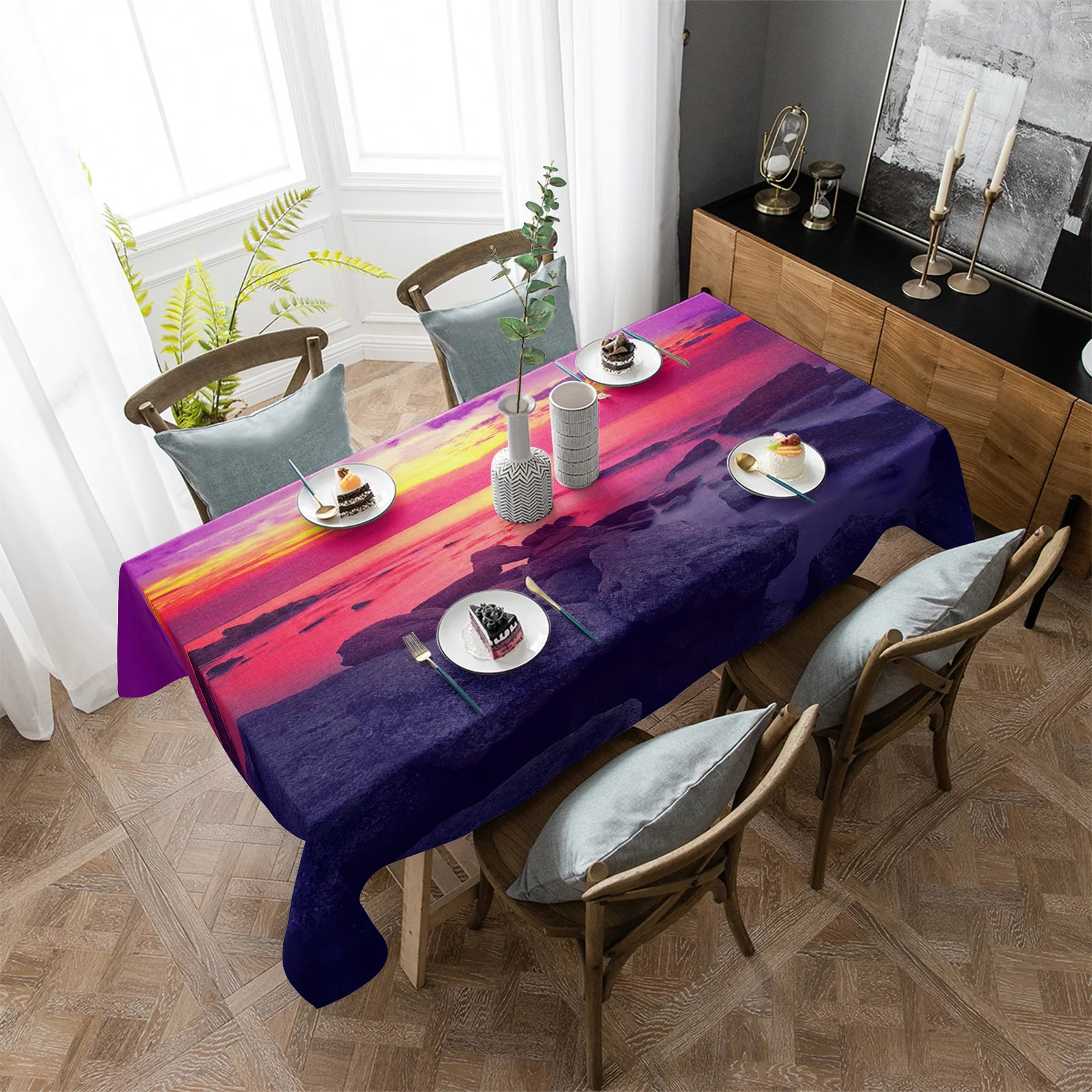 Seaside Beach Sunset Dusk Table Cloth Waterproof Home Decoration Tablecloth Party Kitchen Dinner Table Cover