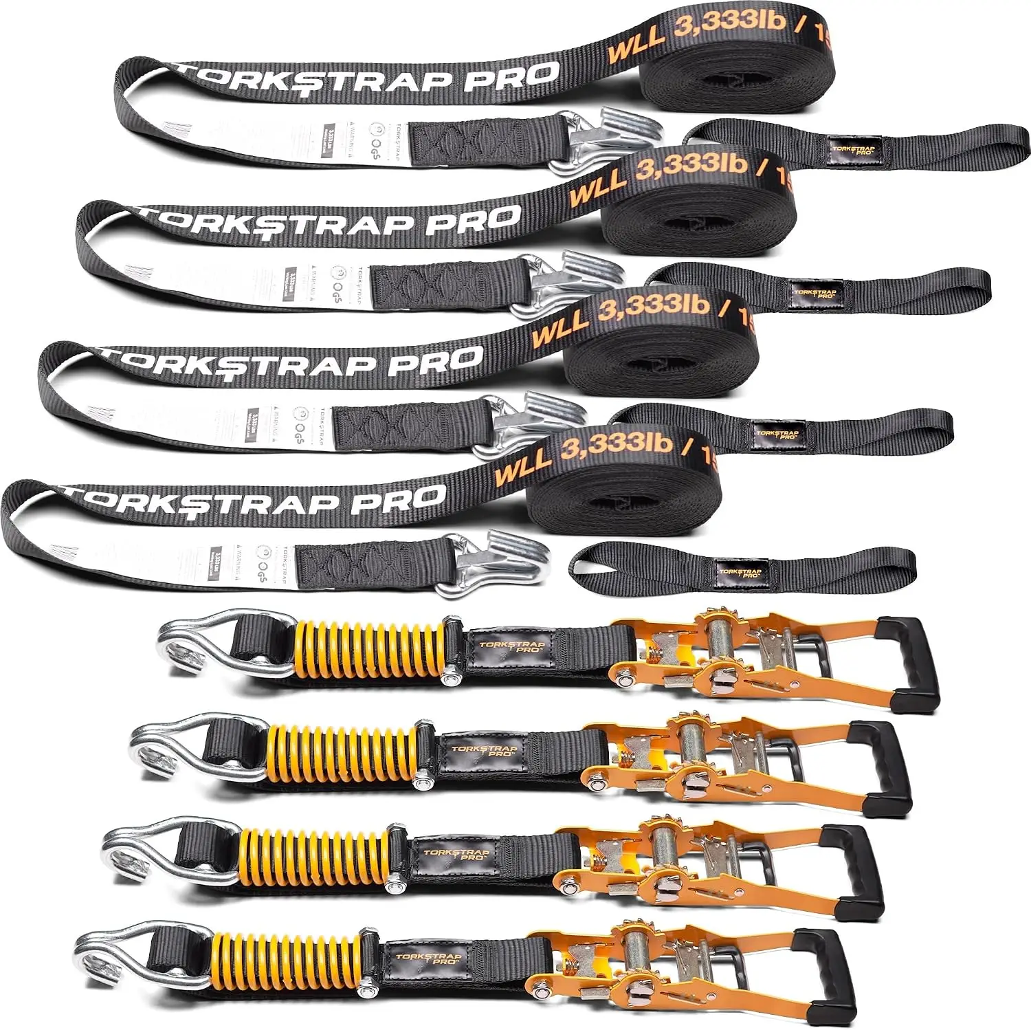 Pro 25' x 2'' Self Tensioning Ratchet Straps (10,000LB Break Strength) - Adjusts to Load Shifts - Heavy Duty & Industrial Use