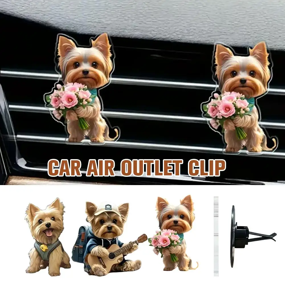 2D Acrylic Cartoon Cute Cat Dog Car Air Vent Clip Fresheners - Car Outlet Vent Fragrance Clips Long-Lasting Aromatherapy Scent