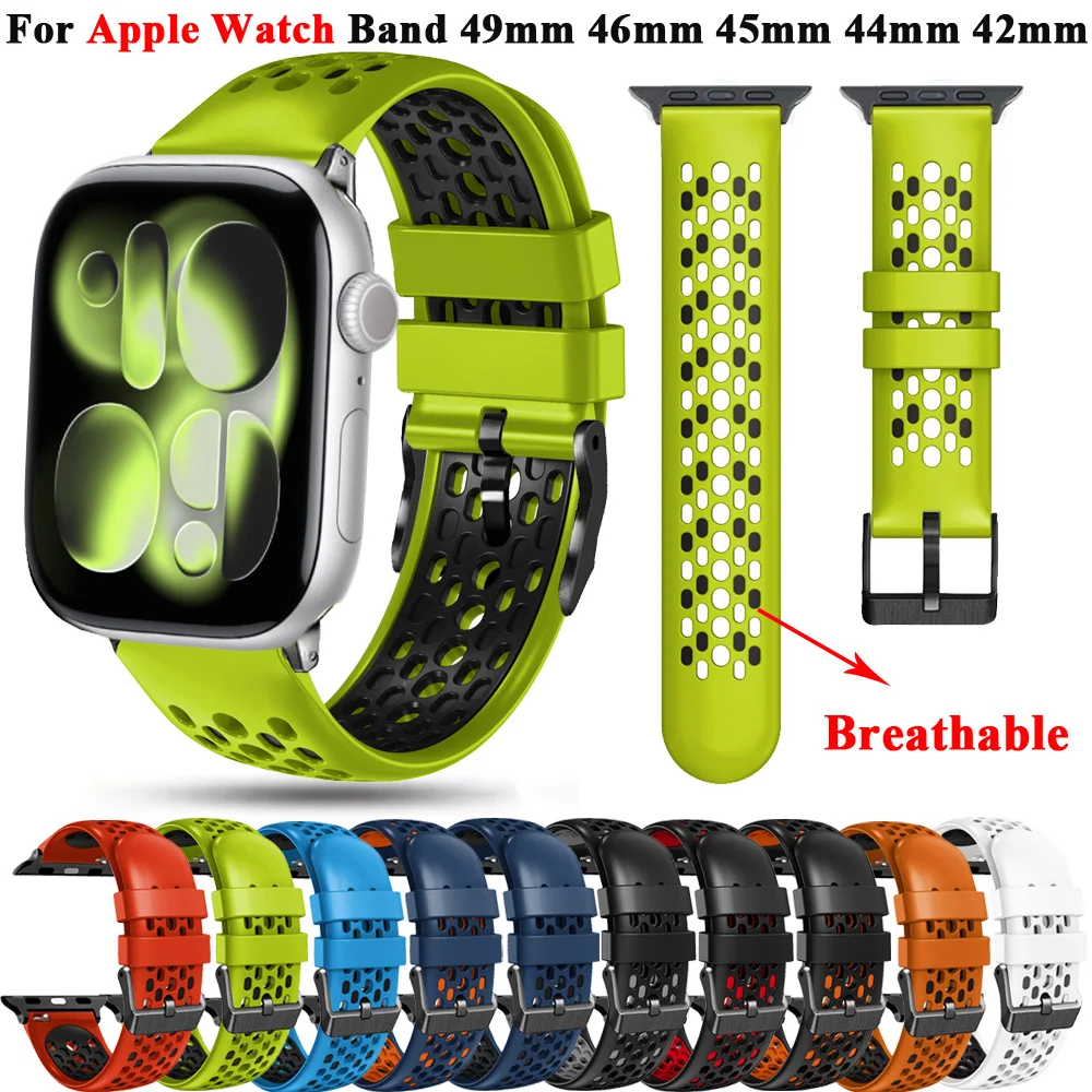 Armband für Apple Watch Band Ultra 2 3 49 mm S11 S10 46 mm 44 mm 45 mm 42 mm Atmungsaktives Armband für iWatch 11 10 9 8 SE3 Silikonband