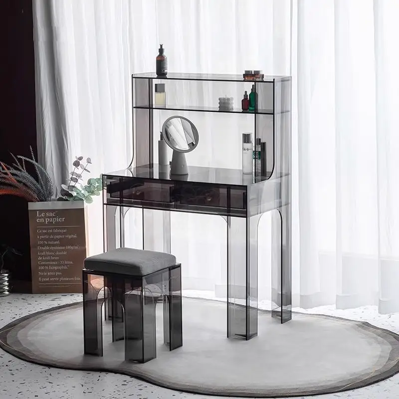 Tocador de escritorio acrílico estilo ins de celebridades de Internet, mesa de maquillaje de lujo ligera integrada para dormitorio, tocador moderno y sencillo