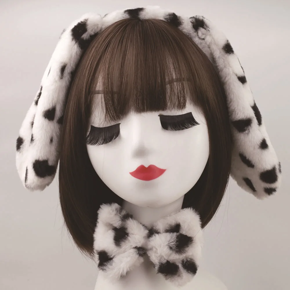 Costume d'Halloween en Peluche avec Oreilles de Chien Tacheté pour Fille, Accessoire de Cosplay Mignon et Amusant, Bande de Sauna en Queue d'Antarctique