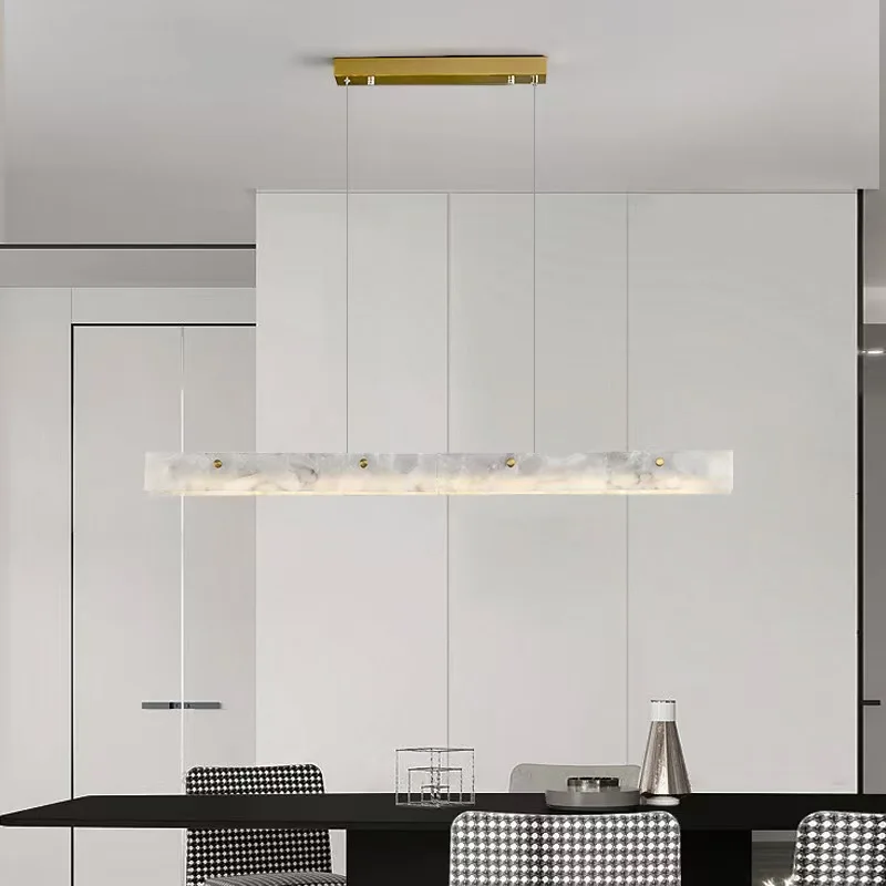 Minimalist Design Natural Marble Pendant Light Modern Restaurant Kitchen Long LED Hanging Chandelier Stone Ceiling Lamp Decor view 6