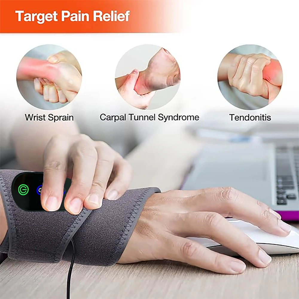 Cordless Wrist Heating Pad, Wrist Massager for Carpal Tunnel, Multi Frequency Vibration Massage, Heated Wrist Wrap Brace, with 2000mAh Rechargeable, Gray - view 2