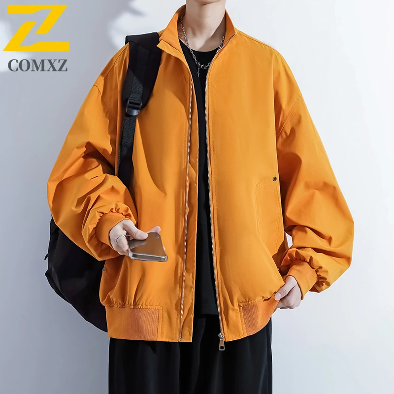 

COMXZ Men Jacket American Deconstruction Black classic Stand Collar Windproof Coat Autumn Premium Workwear Jacket Motorcycle Top