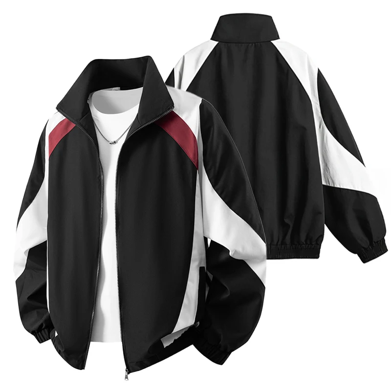 Men's And Women's Racing Motorcycle Jacket Patchwork Color-Blocking Zipper Stand-Collar Coat, Loose And Casual Fashionable Coat