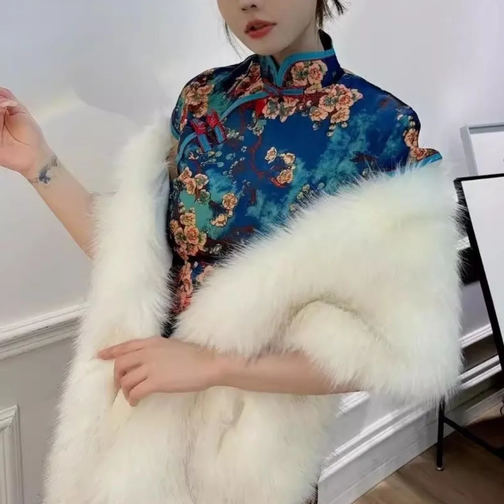 

New Faux Fur Cross Scarf Thicken Soft Fluffy Shawl Wrap Winter Warm Windproof Evening Dress Scarf