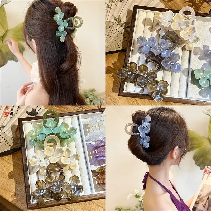 

Transparent Jelly Flower Hair Clip for Women Half-Translucent Back of Head Bun Shark Fin Claw Sweet Girl Hair Accessory