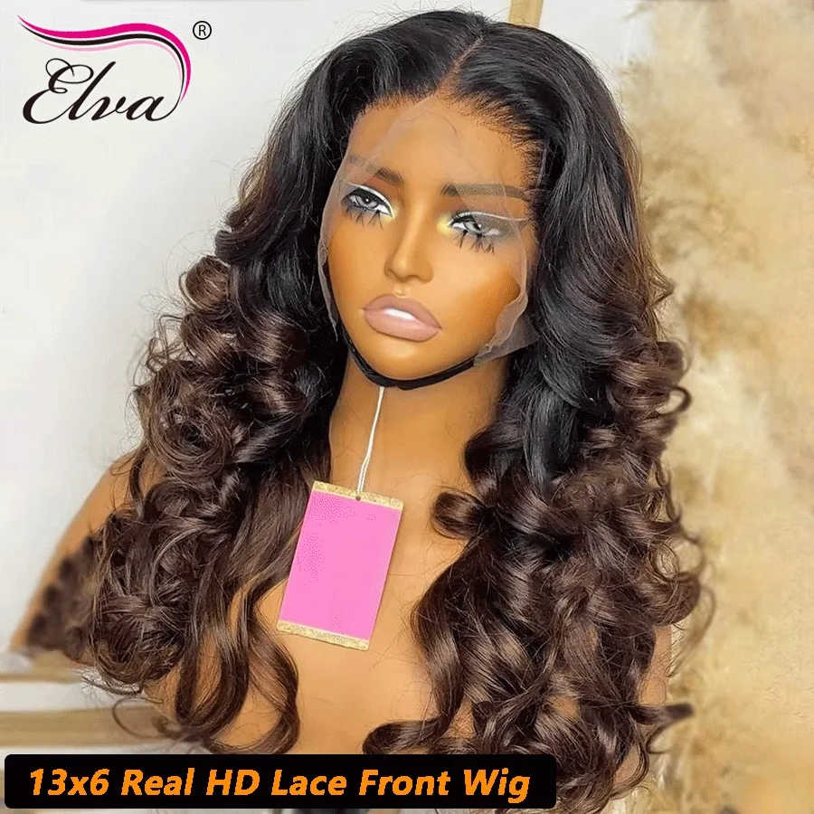 

Glueless Wig Human Hair Ready To Go Loose Deep 250% Density Brown Blonde Hair 13x6 HD Transparent Lace Frontal Wigs Pre plucked