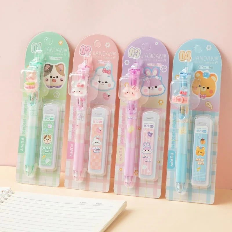 24set/lot Kawaii Cat Bear Rabbit Mechanical Pencil Set Cute 0.5MM Drawing Writing Automatic Pen School Office Supplies