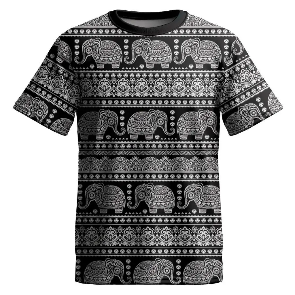 Men Ethnic Elephant Geometric Striped Print Short Sleeve Crew Neck Casual T Shirt Multi Color Options