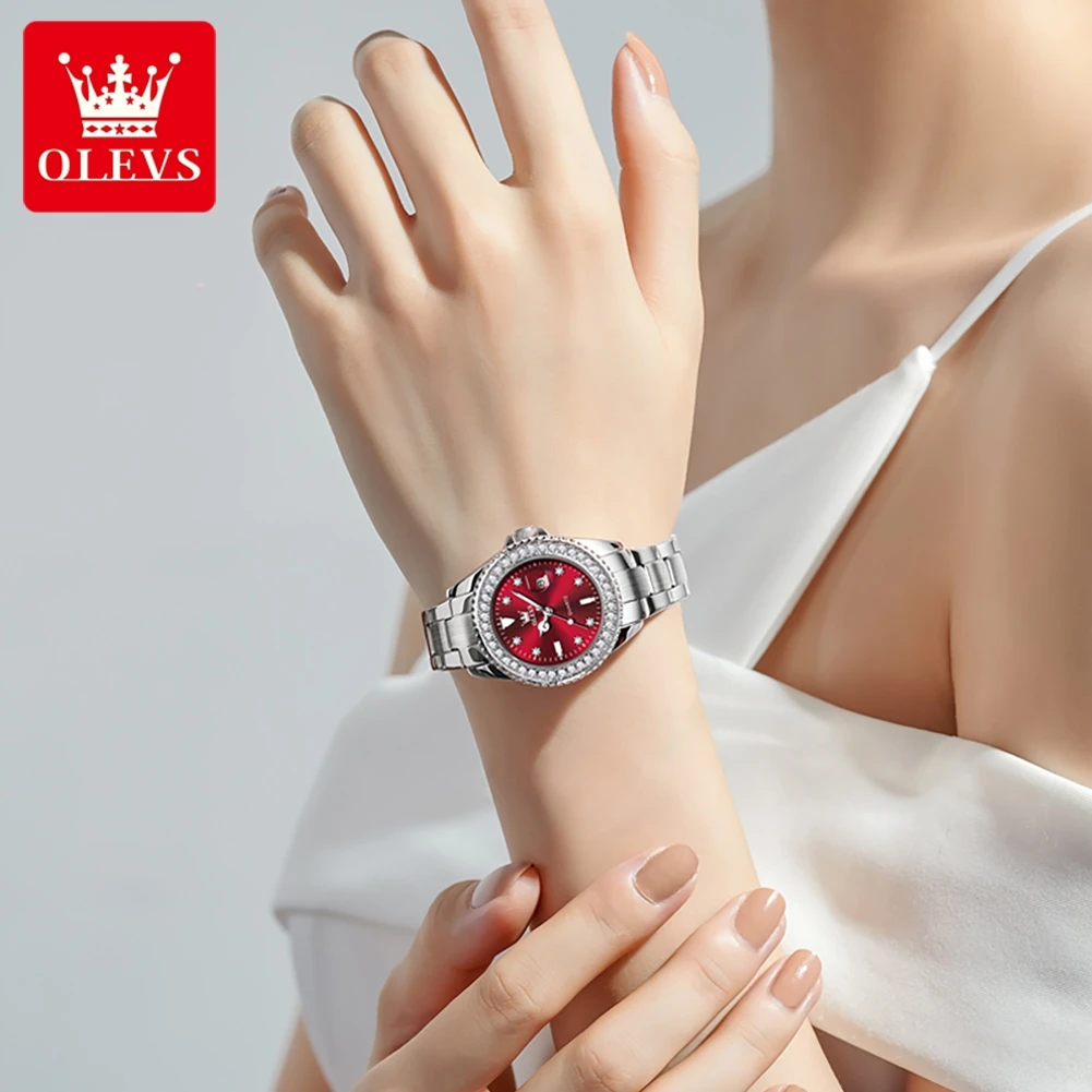 OLEVS 9945 Elegant Women's Watch Top Brand Original Women's Watch Waterproof Stainless steel Full Diamond Bezel Wristwatch