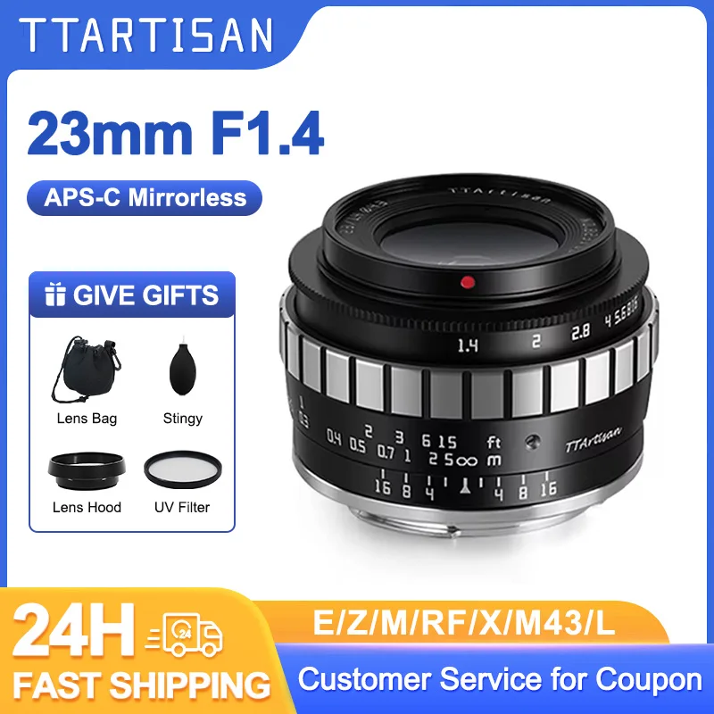 

TTArtisan 23mm F1.4 APS-C Large Aperture Manual Lens for Sony E Nikon Z Fuji X Canon EOS M M4/3 Leica L Mount Canon RF R6 XT10