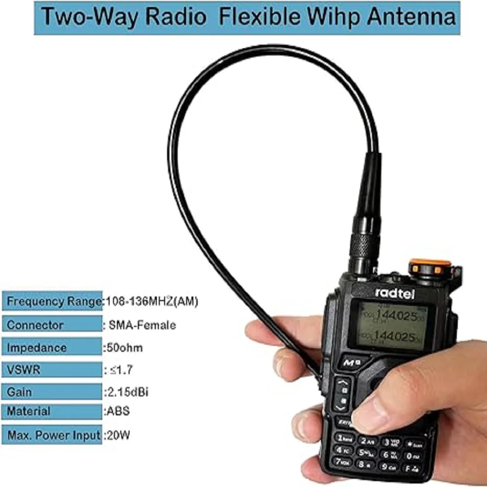 Air Aviation Band Flex Whip Antenna 108-136Mhz for Radtel Rt-490 Rt-470X Rt-830 Rt-850 Rt-890 Rt-470 Rt-420 RT-470L and more