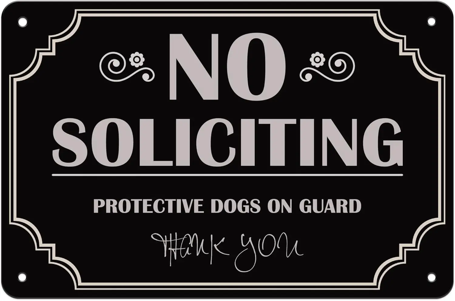 No Soliciting Protective Dogs On Guard Thank You For House Home Metal Tin Signs, Warning Poster Plaque Front Door 8X12 Inch Funn