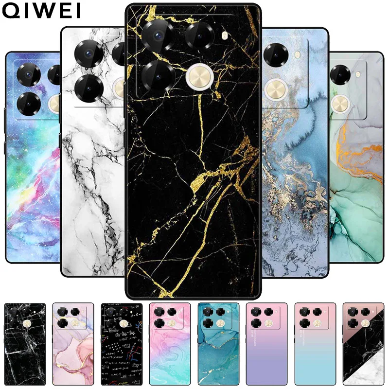 Phone Cover for Infinix Note 40 Pro Case Fashion Marble Soft TPU Silicon Black Funda for Infinix Note 40 Pro 4G Protector Capas