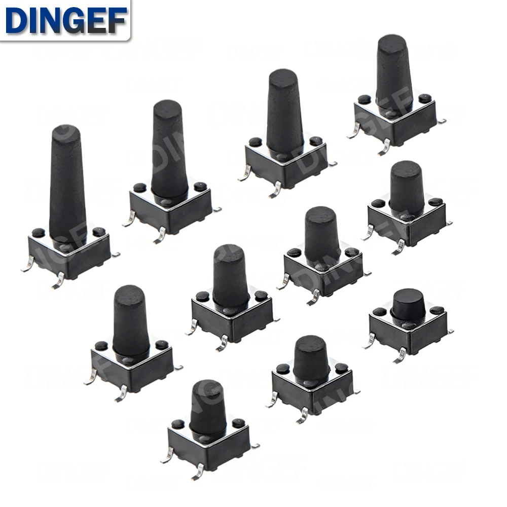 50PCS Tact Push Button Switch 12V Copper 4Pin SMD Micro Switch 6X6X5 4.3 5 5.5 6 7 8 9 10 11 12 13 15MM TV Toys Home Use Button