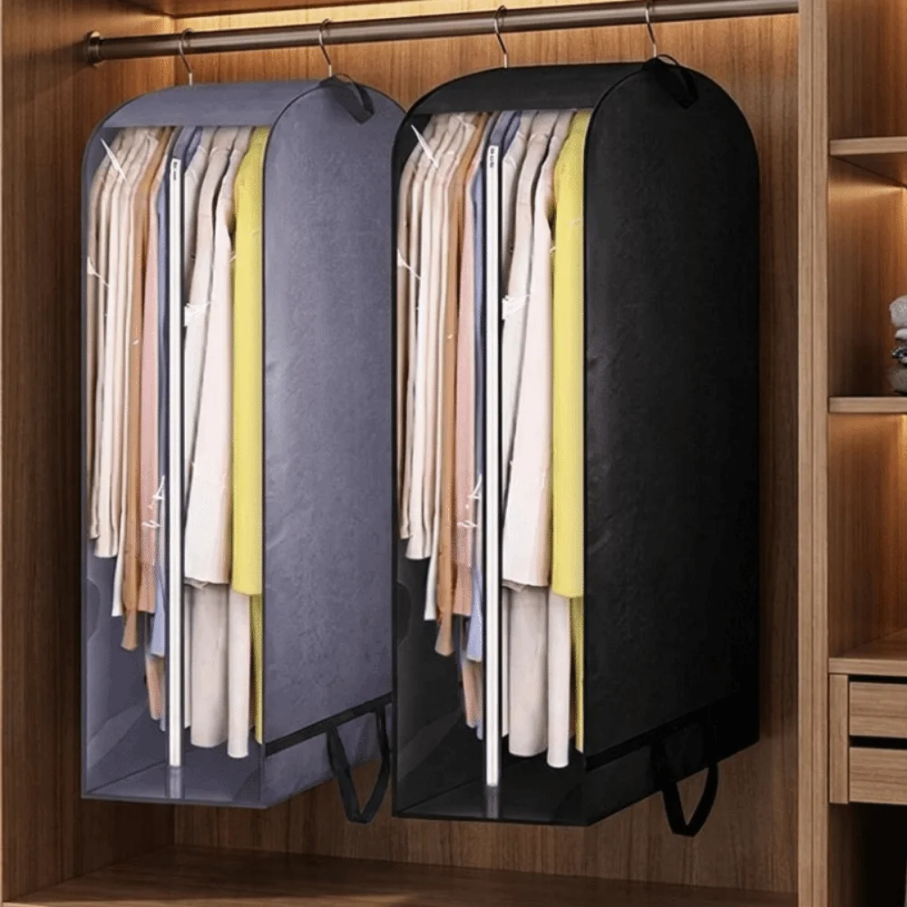Non-woven Clothes Dust Cover Dust-proof Large Capacity Suit Storage Bag with Transparent Side Panel Breathable