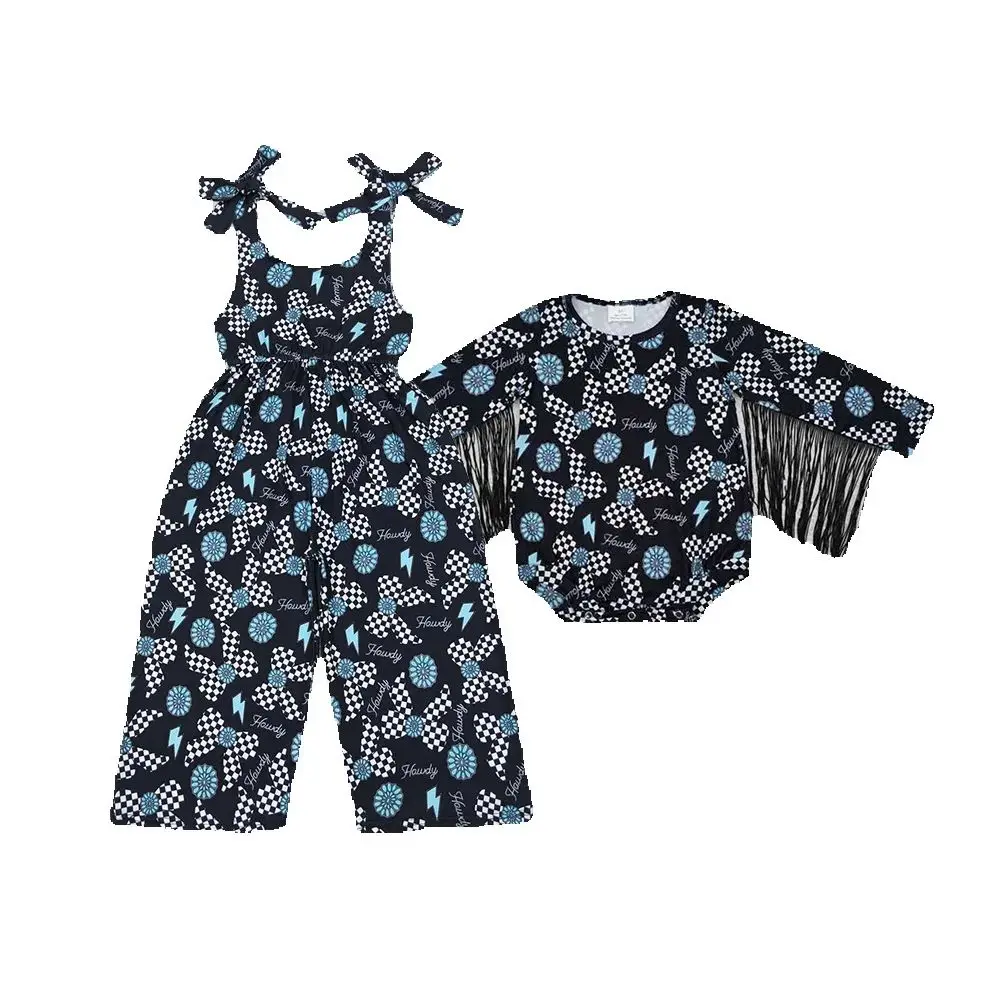

Sibling Baby Girls Straps Western Howdy Turquoise Jumpsuits
