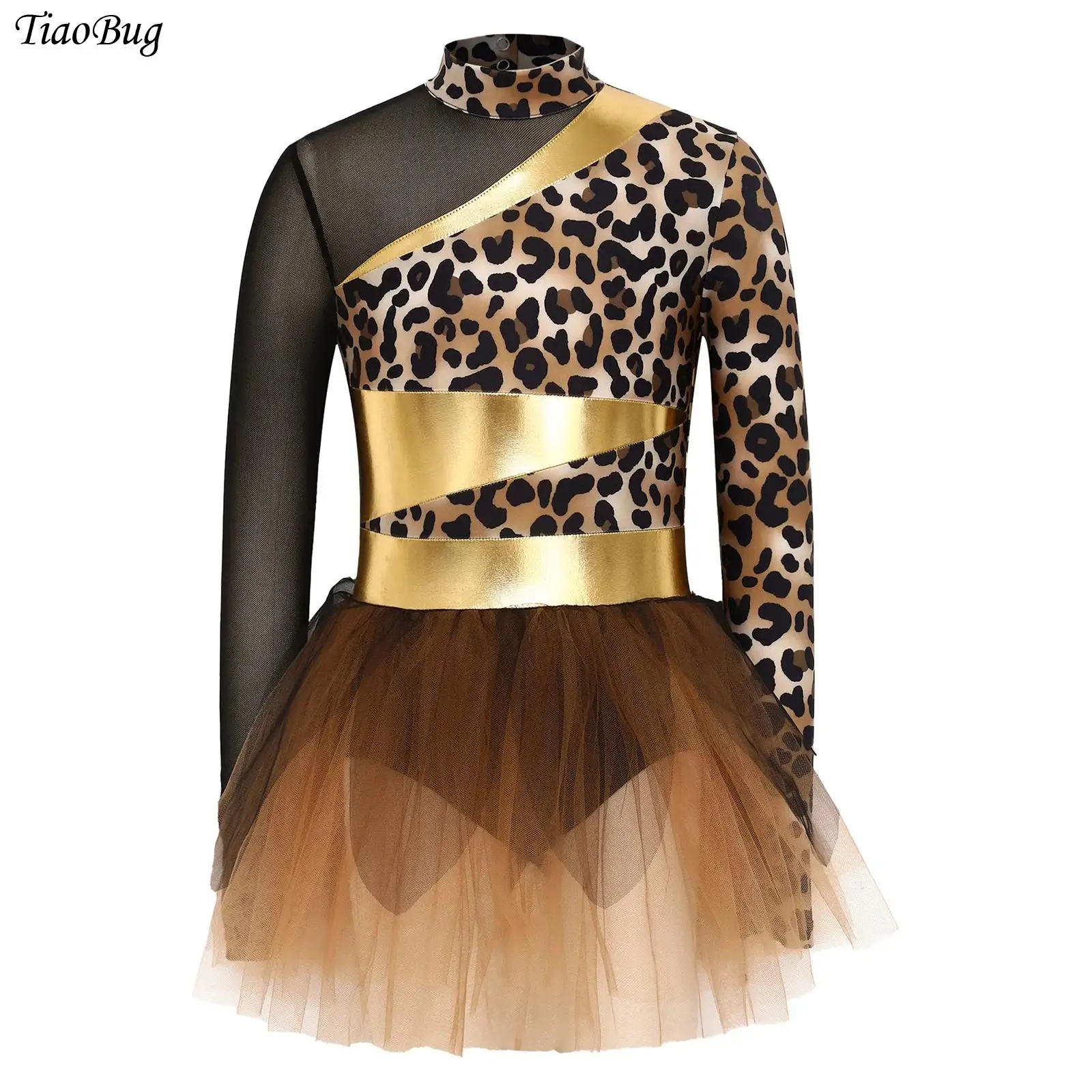Disfraz de Cavernícola Prehistórico para Niñas, Vestido de Ballet para Carnaval, Tutú Metálico Brillante con Estampado de Leopardo
