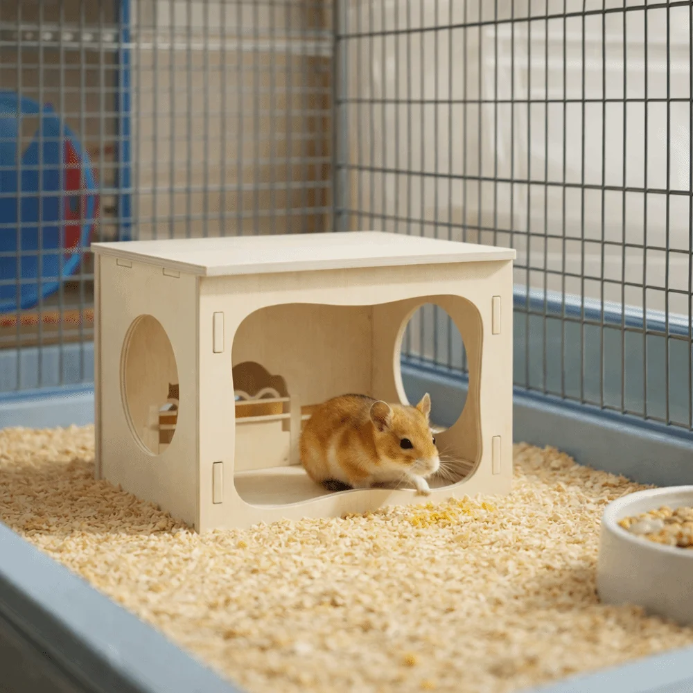 Climbing Structure Wooden Hamster House Chew-Proof Detachable Hamster Villa Stackable Hamster Wooden Hut Pet Cage Landscaping