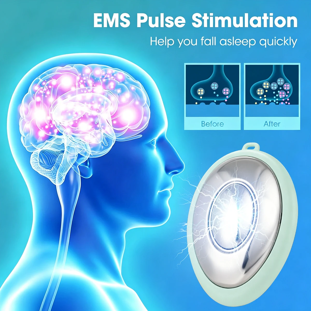 Handheld Microcurrent Sleep Aid Device with EMS Pulse Stimulation for Anxiety Relief Insomnia Home Travel Use