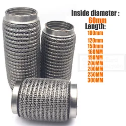 60mm L 100-300MM Car Auto Exhaust Flex Pipe Bellows Stainless Steel Weld Flexible Joint Repair Tube Muffler Mesh Expansion Pipe
