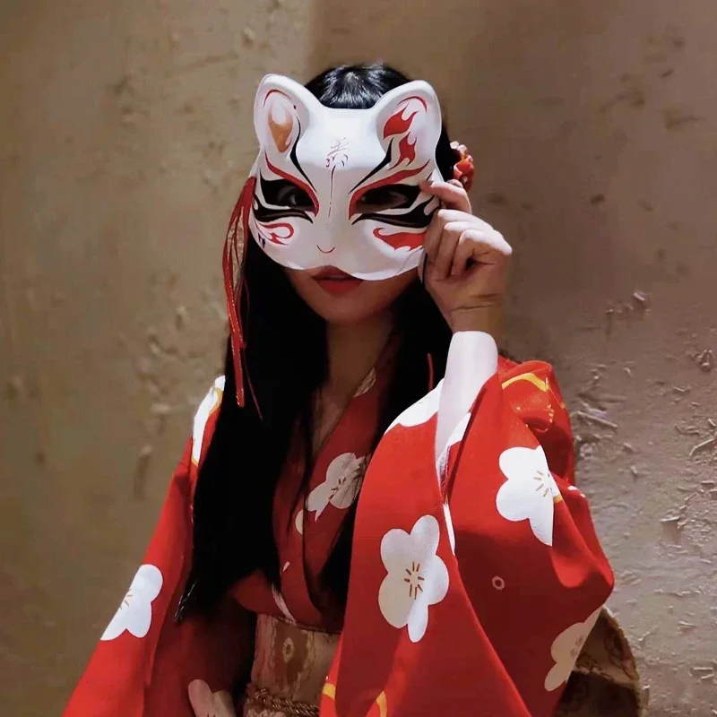 

2025halloweenJapanese Kitsune Inu Boku Mask Fox Cat Cute Cosplay Half Mask Masquerade Halloween Party Props Dance Performance