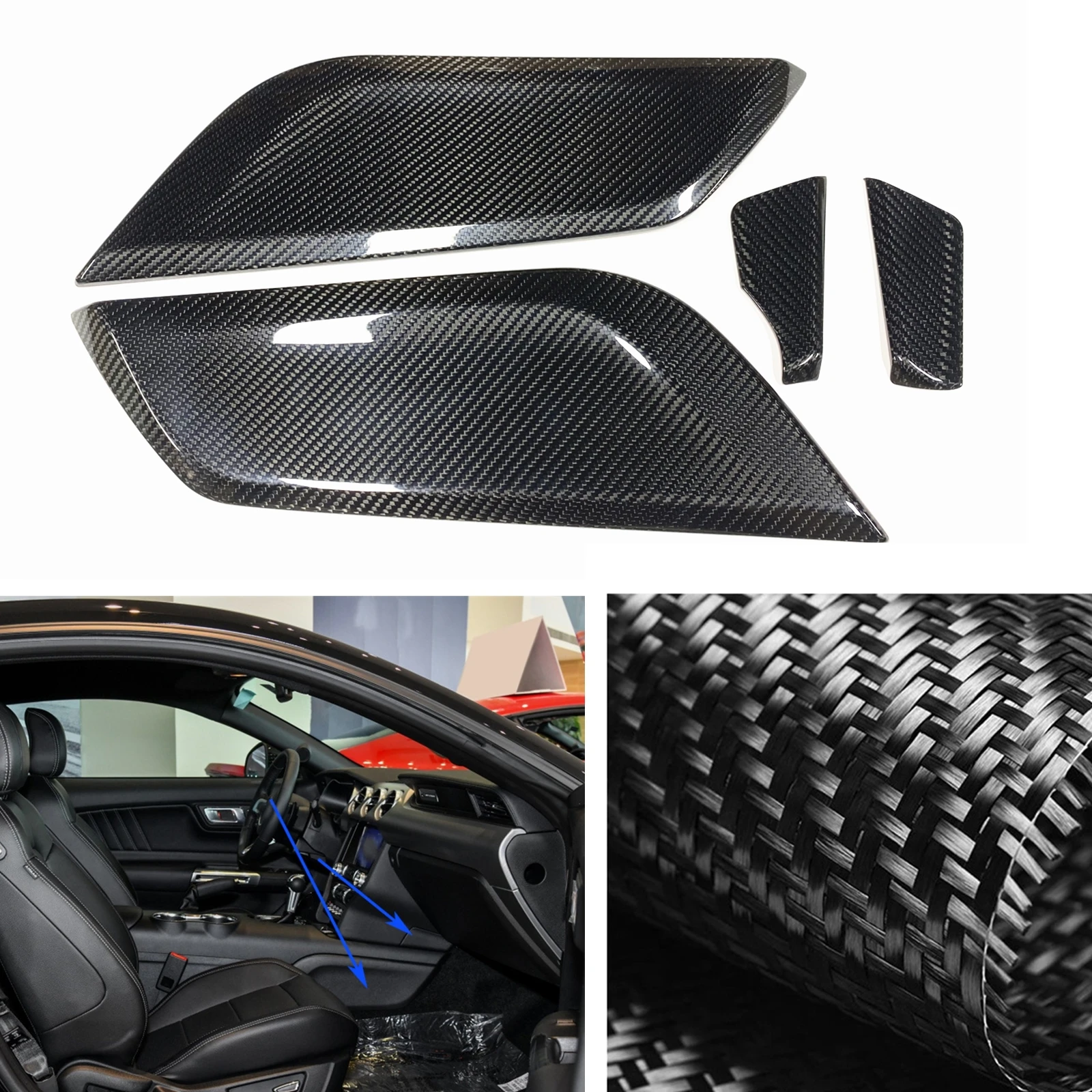 

4pcs Center Console Gear Shift Panel Side Trim For Ford Mustang 2015 2016 2017 2018 2019-2023 Carbon Fiber Sticker Cover